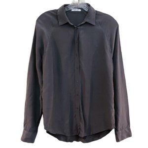 Everlane 100% Silk Gray Button Down Classic Modern Collared Shirt Small